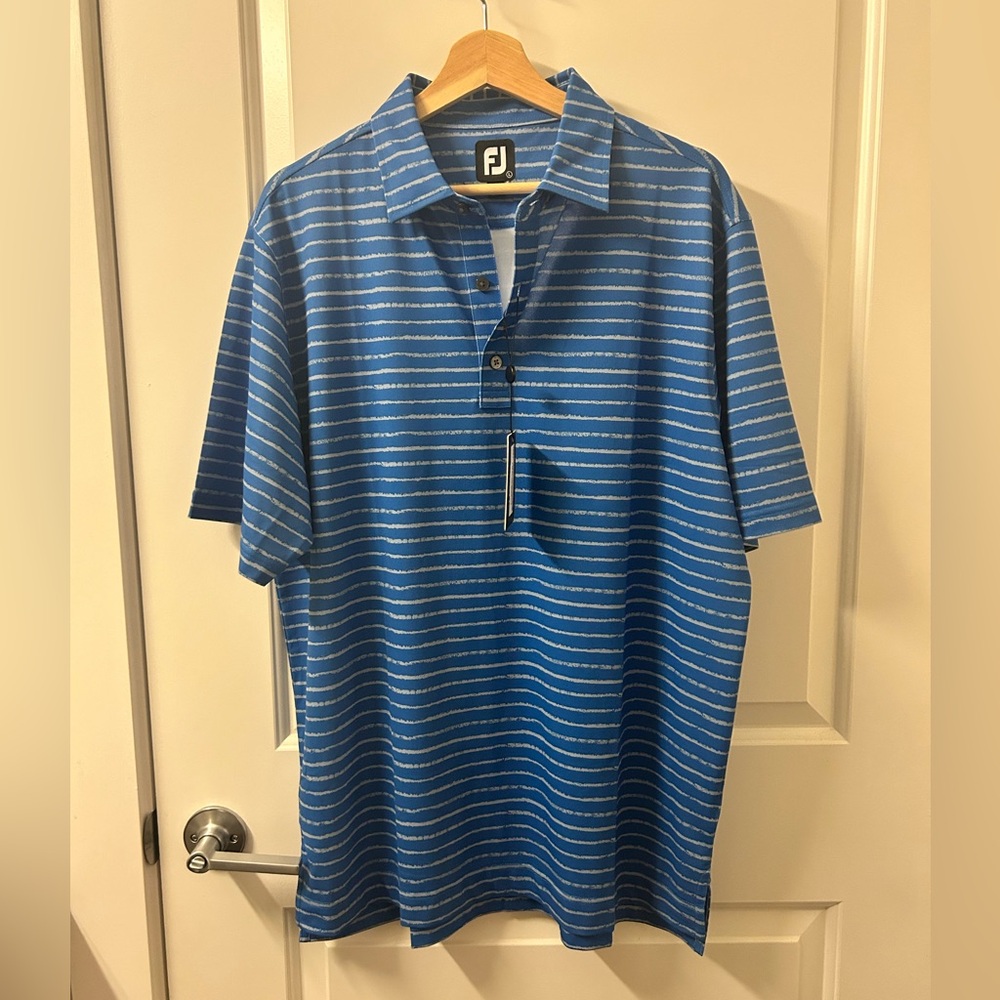 FootJoy blue and gray striped polo NWT